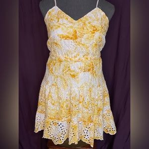 Cotton Eyelet Summer Tie Dye Dress Yellow White